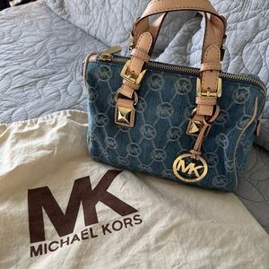 Michael Kors Denim and Tan Satchel